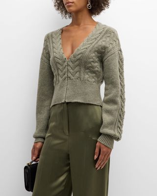 Cropped Cable-Knit Wool-Cashmere Cardigan