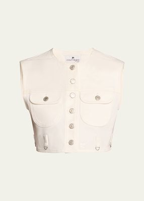 Cropped Denim Buttoned Vest