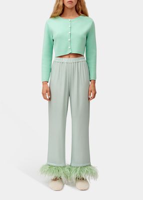 Cropped Feather-Trim Party Pajama Pants