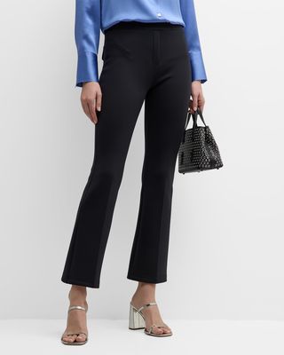 Cropped Flare Neoprene Trousers with Front Crease