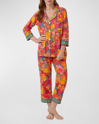 Cropped Floral-Print Cotton Jersey Pajama Set