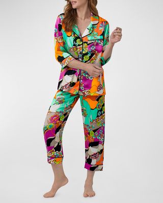 Cropped Floral-Print Silk Pajama Set