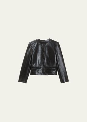 Cropped Jacket in Faux Patent Leather