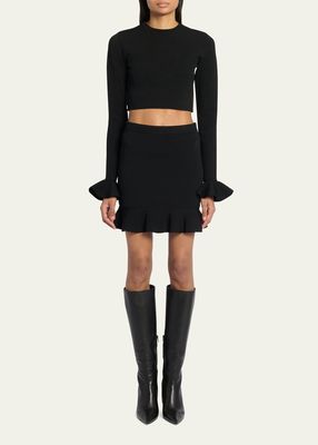 Cropped Knit Jumper with Ruffled Sleeves