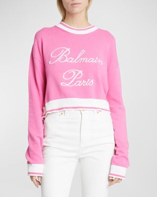 Cropped Knit Sweater with Logo Detail