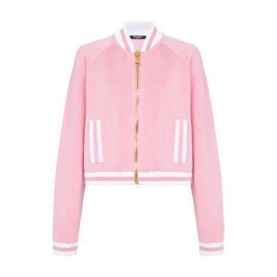 Cropped knitted varsity jacket with striped details