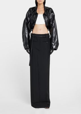 Cropped Leather Ball Jacket
