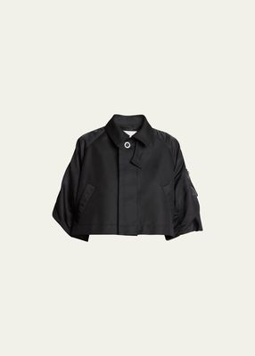 Cropped Nylon Bomber Jacket with Slouched Sleeves