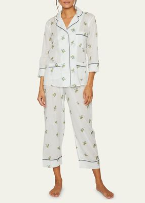 Cropped Olive-Print Egyptian Cotton Pajama Set