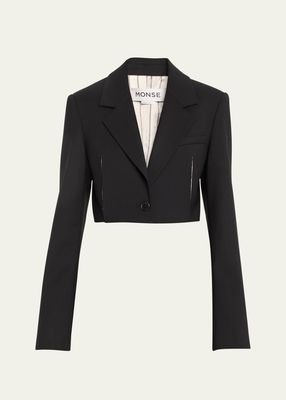 Cropped One-Button Wool Blazer