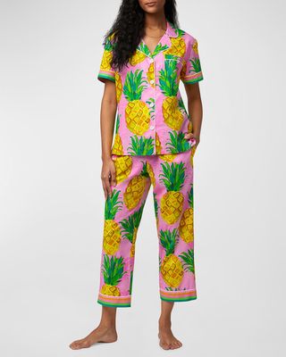 Cropped Pineapple-Print Cotton Pajama Set