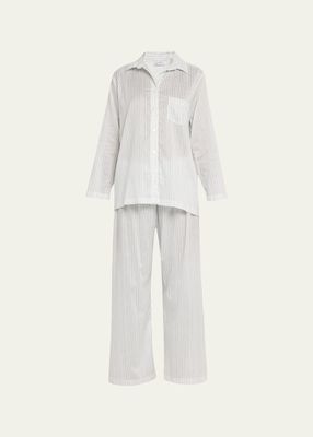Cropped Pinstripe Cotton Lawn Pajama Set