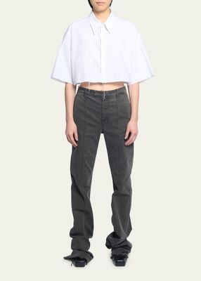 Cropped Pinstripe Short-Sleeve Shirt