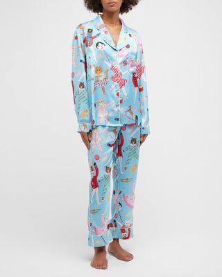 Cropped Printed Satin Pajama Set