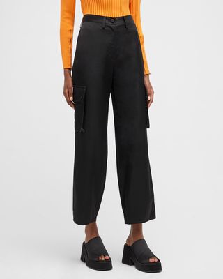 Cropped Satin Cargo Trousers