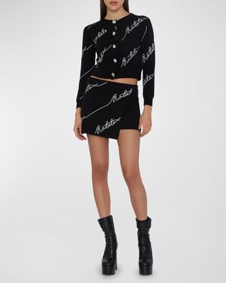 Cropped Sequin Logo Cardigan