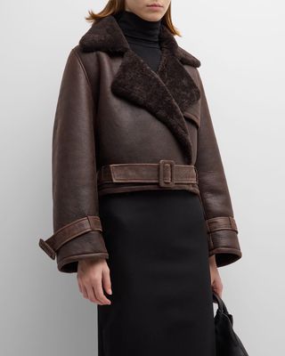 Cropped Shearling Jacket with Belted Detail
