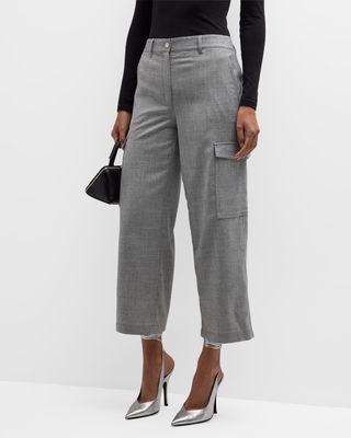 Cropped Sleek Flannel Straight Cargo Pants