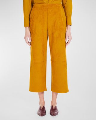 Cropped Straight-Leg Faux Suede Pants
