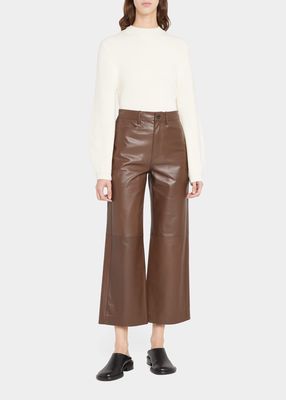 Cropped Wide-Leg Leather Pants