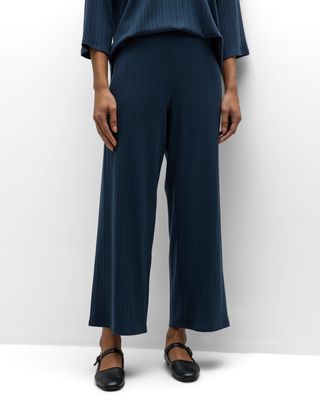 Cropped Wide-Leg Ribbed Knit Pants