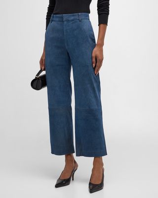 Cropped Wide-Leg Suede Trousers