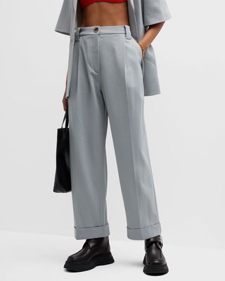 Cropped Wide-Leg Suiting Pants