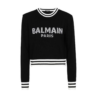 Cropped wool sweatshirt with Balmain logo