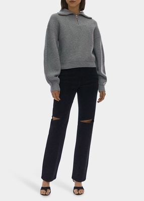 Cropped Zip-Collar Sweater