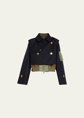 Cropped Zip-Front Combo Trench Jacket