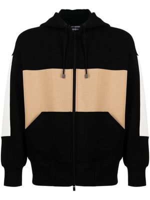 CROQUIS colour-block zip-up hoodie - Black