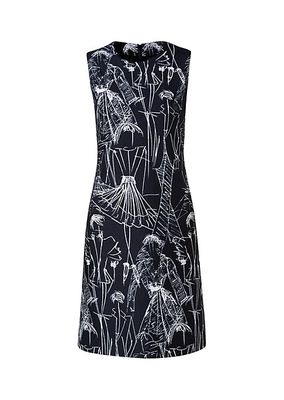 Croquis-Print Sleeveless Sheath Dress