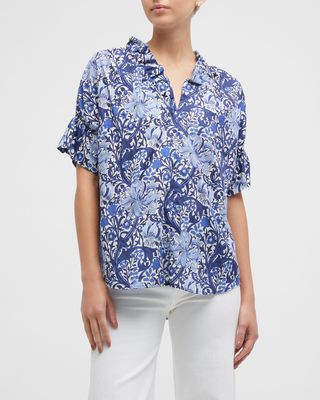 Crosby Floral-Print Ruffle-Trim Shirt