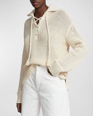 Cross-Stitch Lace-Up Cotton-Wool Sweater