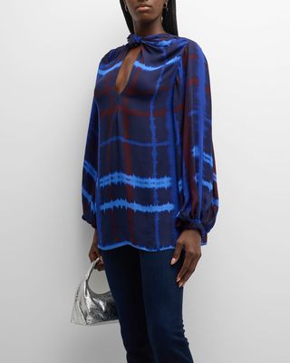 Crossed Cultures Check Long-Sleeve Knot Top