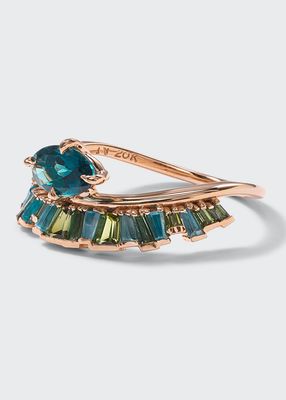 Crown and Head Ring with Green Tourmaline, Blue Zircon and Recycled Rose Gold