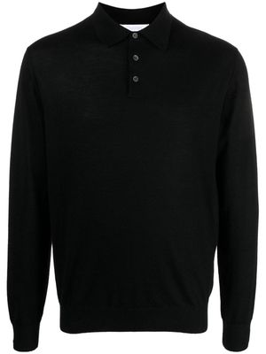 Cruciani fine-knit long-sleeved polo shirt - Black