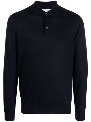Cruciani fine-knit long-sleeved polo shirt - Blue