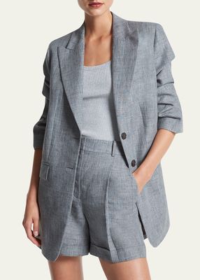 Crushed-Sleeve Linen Jacket