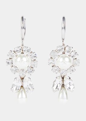 Crystal and Pearly Flower Drop Hoop Earrings