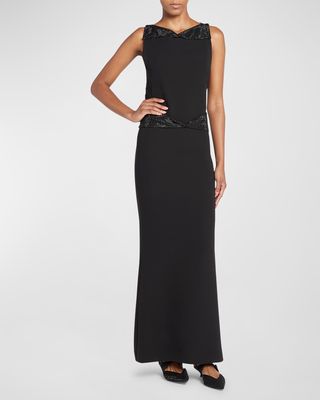Crystal Back Cutout Trumpet Silk Gown