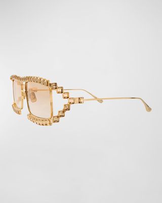 Crystal Boo Titanium Square-Shaped Aviator Sunglasses