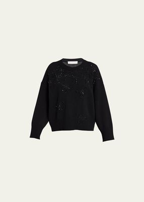 Crystal Bow Embellished Wool Sweater