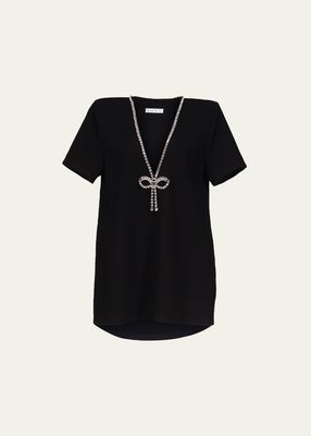 Crystal Bow V-Neck Shirtdress