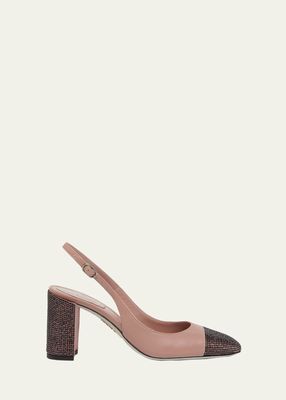 Crystal Cap-Toe Leather Pumps