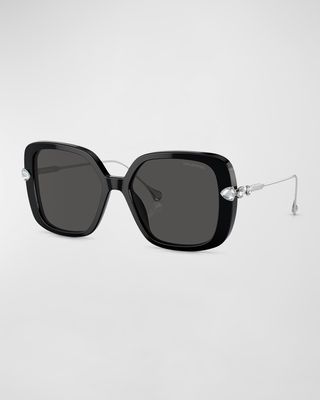 Crystal-Embellished Acetate & Metal Square Sunglasses