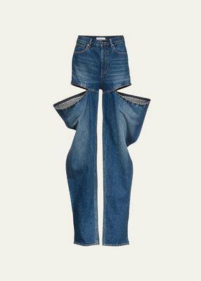 Crystal-Embellished Cutout Slit Jeans