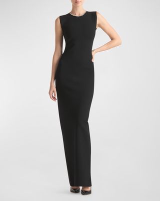 Crystal Embellished Half Milano Column Gown