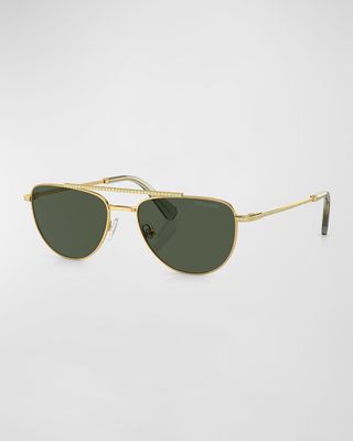 Crystal-Embellished Metal Aviator Sunglasses