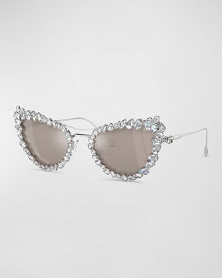 Crystal-Embellished Metal Cat-Eye Sunglasses